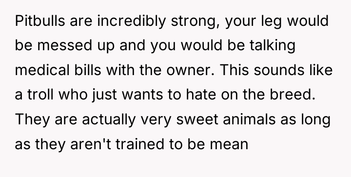 Pitbulls are incredibly strong, your leg would be messed up...