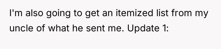 I'm also going to get an itemized list from my...