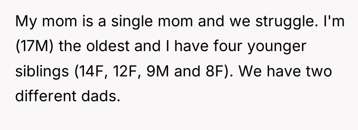 My mom is a single mom and we struggle. I'm...