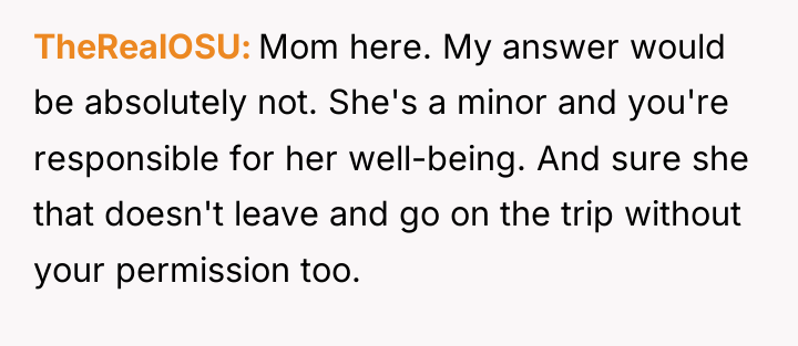 TheRealOSU Mom here. My answer would be absolutely not. She's...