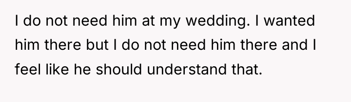I do not need him at my wedding. I wanted...