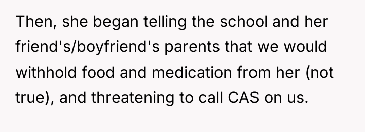 Then, she began telling the school and her friend's/boyfriend's parents...