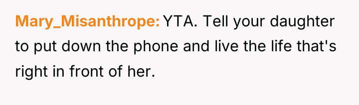 Mary_Misanthrope YTA. Tell your daughter to put down the phone...