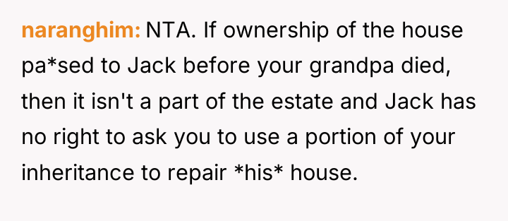 naranghim NTA. If ownership of the house pa*sed to Jack...