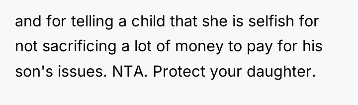 and for telling a child that she is selfish for...