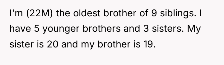 I'm (22M) the oldest brother of 9 siblings. I have...