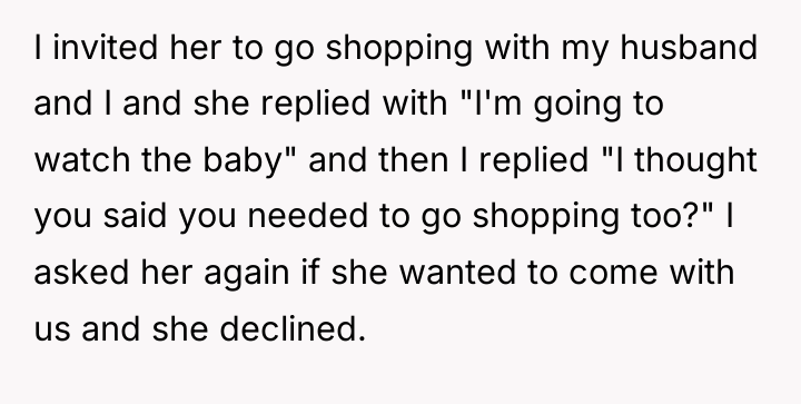 I invited her to go shopping with my husband and...
