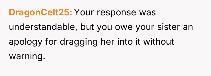 DragonCelt25 Your response was understandable, but you owe your sister...