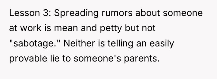 Lesson 3: Spreading rumors about someone at work is mean...