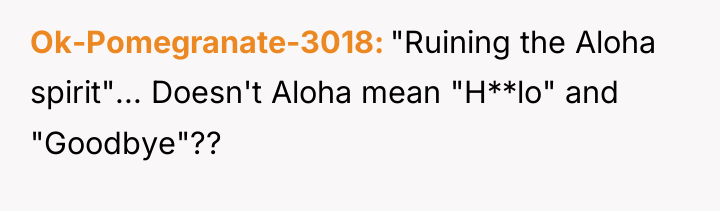 Ok-Pomegranate-3018 "Ruining the Aloha spirit"... Doesn't Aloha mean "H**lo" and...
