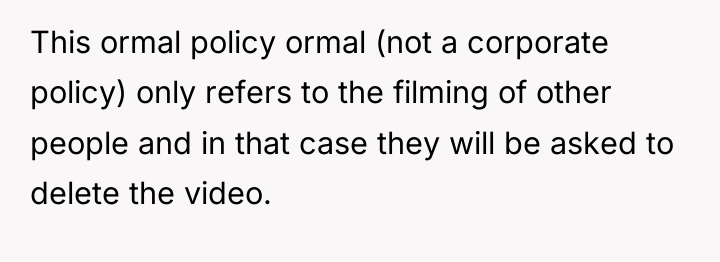 This ormal policy ormal (not a corporate policy) only refers...