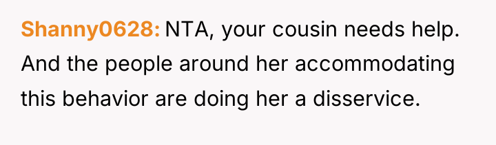 Shanny0628 NTA, your cousin needs help. And the people around...