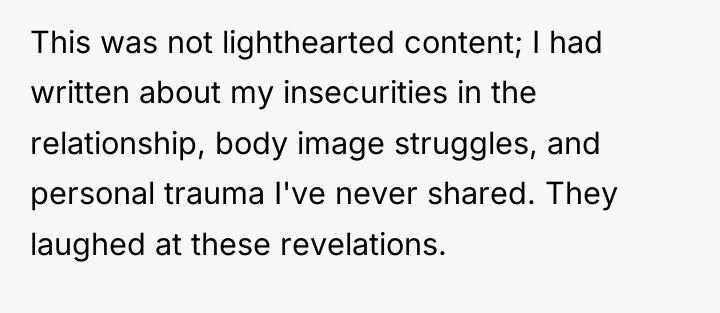 This was not lighthearted content; I had written about my...