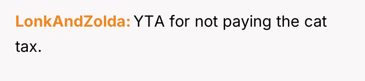 LonkAndZolda YTA for not paying the cat tax.