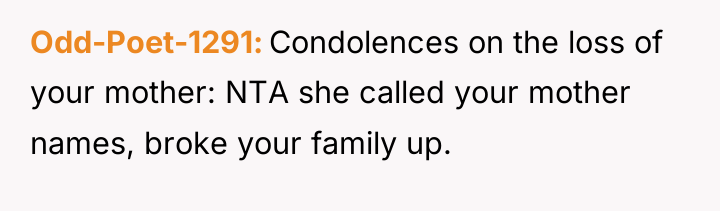 Odd-Poet-1291 Condolences on the loss of your mother: NTA she...