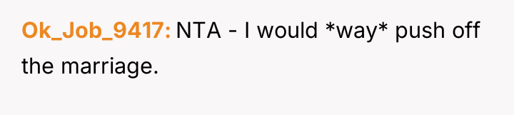 Ok_Job_9417 NTA - I would *way* push off the marriage.