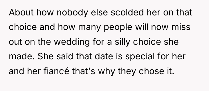 About how nobody else scolded her on that choice and...