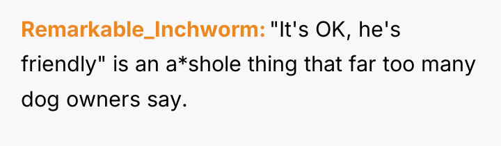 Remarkable_Inchworm "It's OK, he's friendly" is an a*shole thing that...