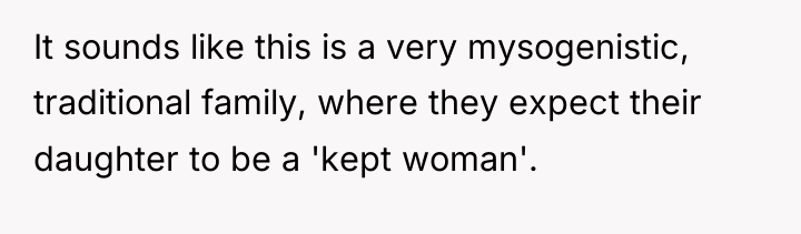 It sounds like this is a very mysogenistic, traditional family,...