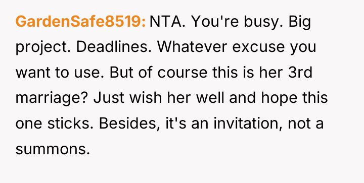 GardenSafe8519 NTA. You're busy. Big project. Deadlines. Whatever excuse you...