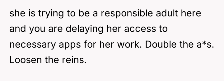 she is trying to be a responsible adult here and...