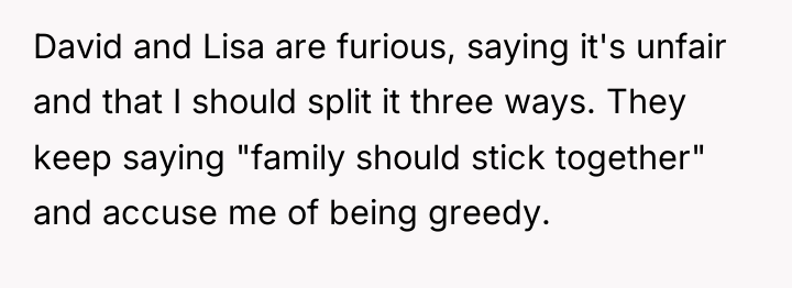 David and Lisa are furious, saying it's unfair and that...