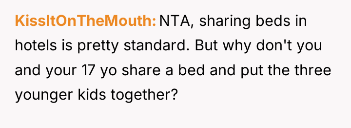 KissItOnTheMouth NTA, sharing beds in hotels is pretty standard. But...