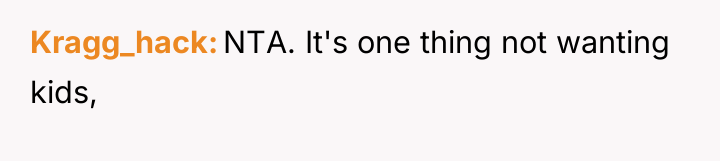 Kragg_hack NTA. It's one thing not wanting kids,