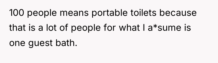 100 people means portable toilets because that is a lot...