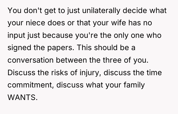 You don't get to just unilaterally decide what your niece...
