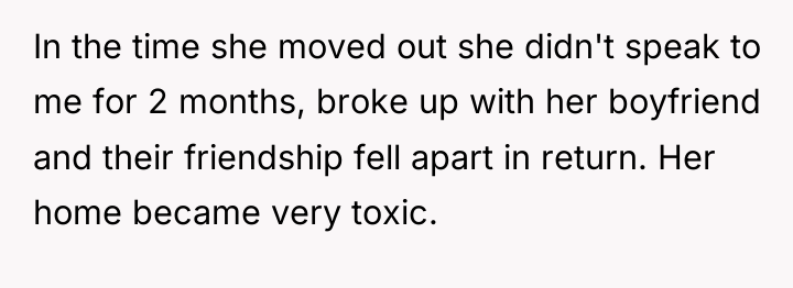 In the time she moved out she didn't speak to...