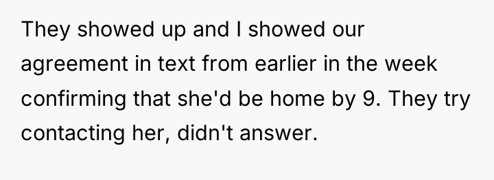 They showed up and I showed our agreement in text...