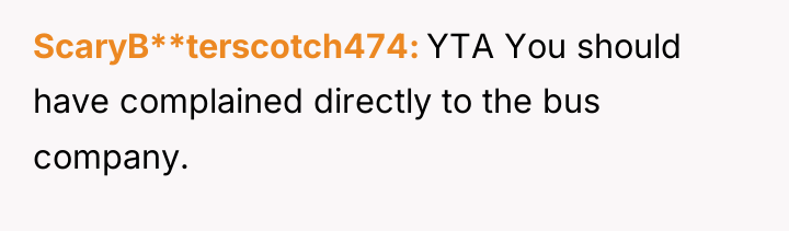 ScaryB**terscotch474 YTA You should have complained directly to the bus...