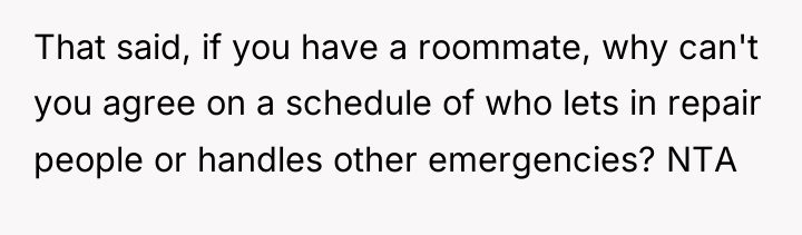 That said, if you have a roommate, why can't you...