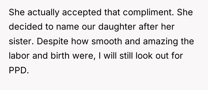She actually accepted that compliment. She decided to name our...