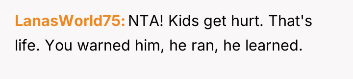 LanasWorld75 NTA! Kids get hurt. That's life. You warned him,...
