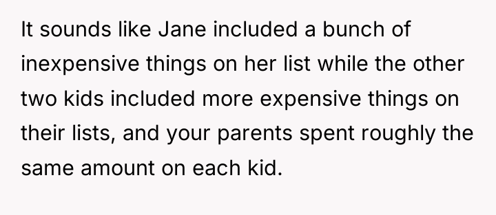 It sounds like Jane included a bunch of inexpensive things...