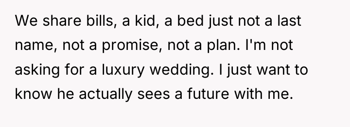 We share bills, a kid, a bed just not a...