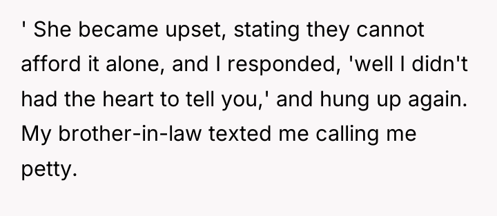 ' She became upset, stating they cannot afford it alone,...