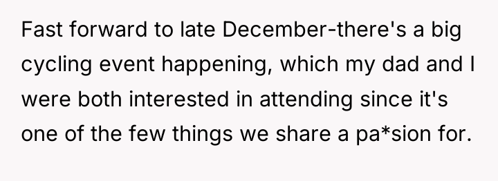 Fast forward to late December-there's a big cycling event happening,...