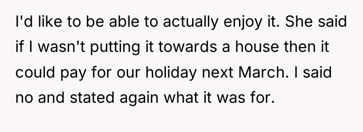 I'd like to be able to actually enjoy it. She...