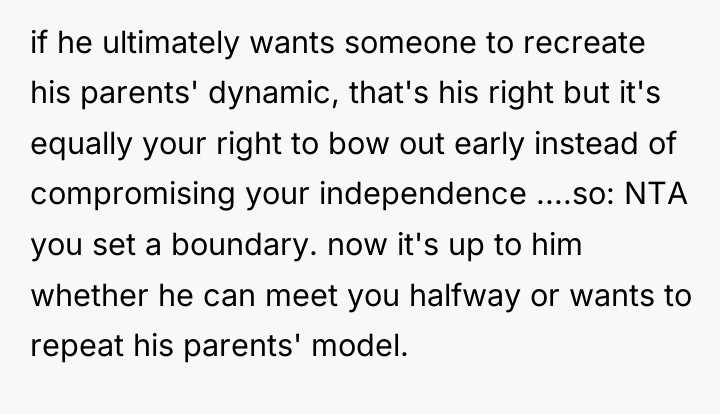 if he ultimately wants someone to recreate his parents' dynamic,...