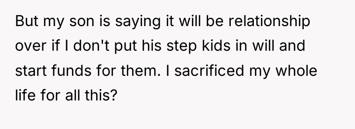 But my son is saying it will be relationship over...