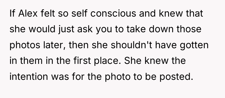 If Alex felt so self conscious and knew that she...