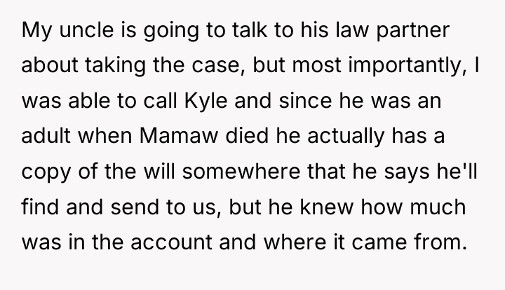 My uncle is going to talk to his law partner...