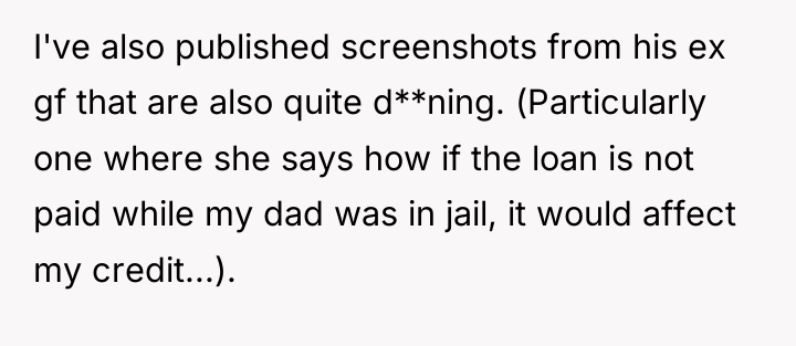 I've also published screenshots from his ex gf that are...