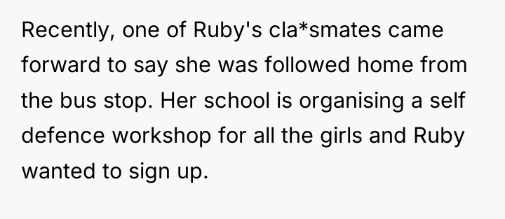 Recently, one of Ruby's cla*smates came forward to say she...