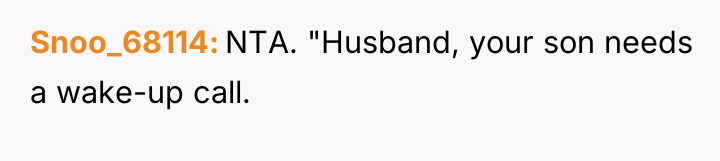 Snoo_68114 NTA. "Husband, your son needs a wake-up call.