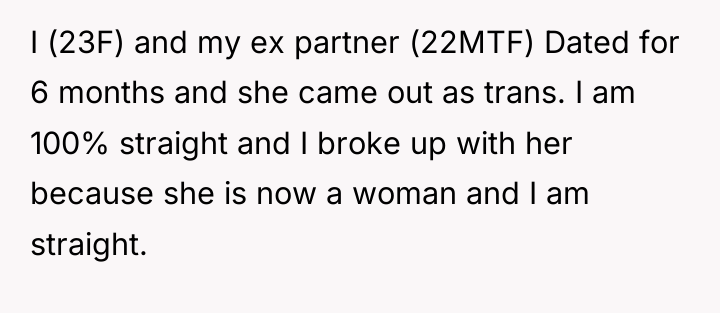 I (23F) and my ex partner (22MTF) Dated for 6...