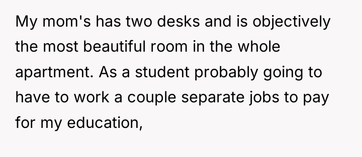 My mom's has two desks and is objectively the most...